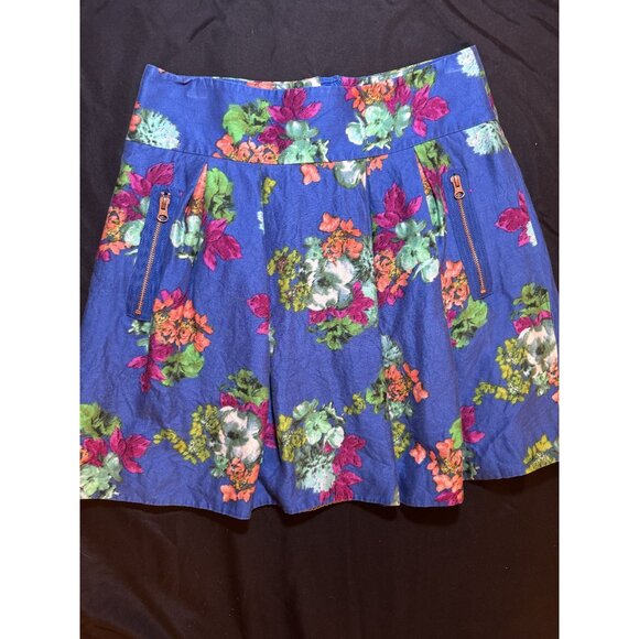 Maeve Floral A-Line Skirt Size 10 Blue Multicolor Cotton/Rayon/Silk Blend Pleate - Picture 1 of 8